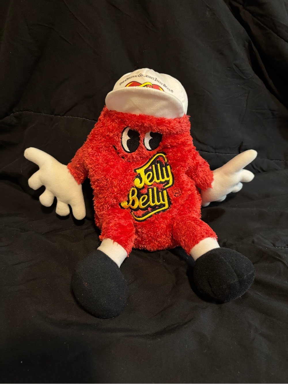 Red Plush Mascot Jelly Belly beanie with White Hat